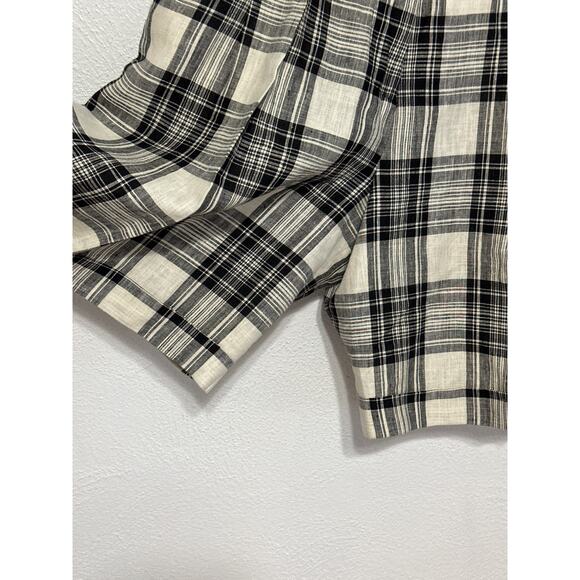 VTG Linen Fall Mom Bermuda Shorts 8 Black Cream Plaid Jorts City Fall Preppy - Picture 5 of 12